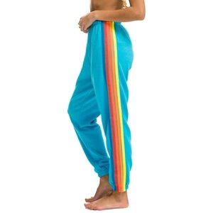 Aviator Nation 5 STRIPE SWEATPANTS - NEON BLUE // NEON RAINBOW in size small